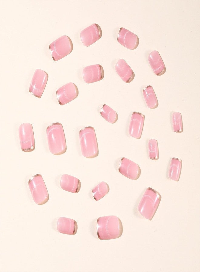 Vopintpy Nude Pink Press on Nails Short Square Fake Nails with French Tip Acrylic Glue on Nail Glossy Full Cover Artificial Stick on Nail for Women DIY Manicure - Image 2